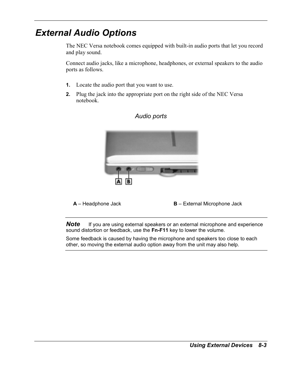 External audio options | NEC Versa Series User Manual | Page 92 / 150
