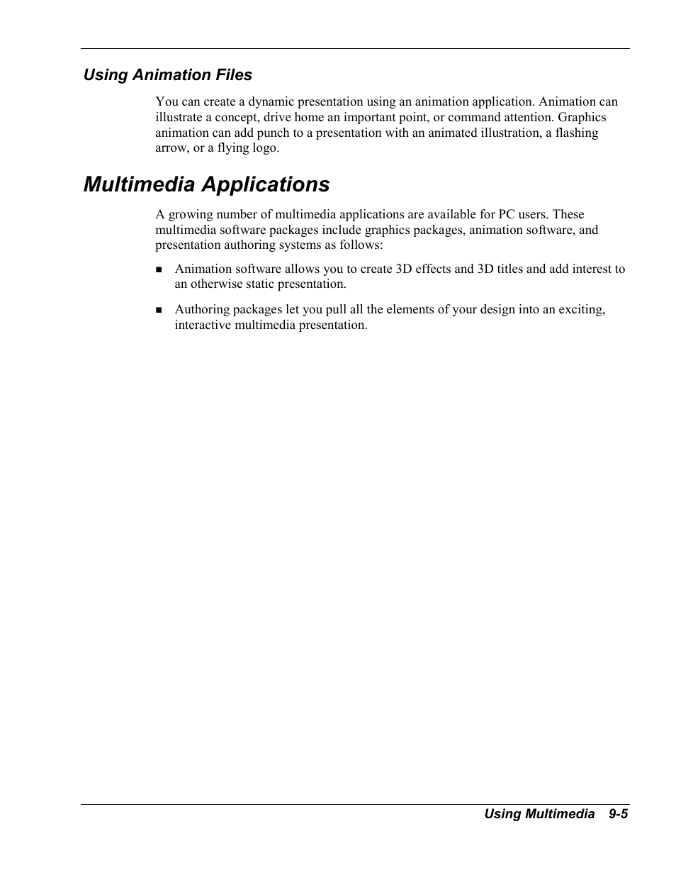 Using animation files, Multimedia applications | NEC Versa Series User Manual | Page 98 / 150