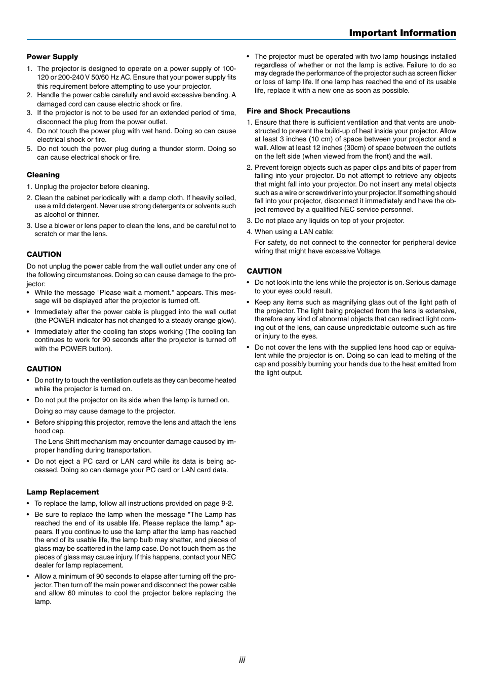 Important information | NEC GT5000 User Manual | Page 4 / 105