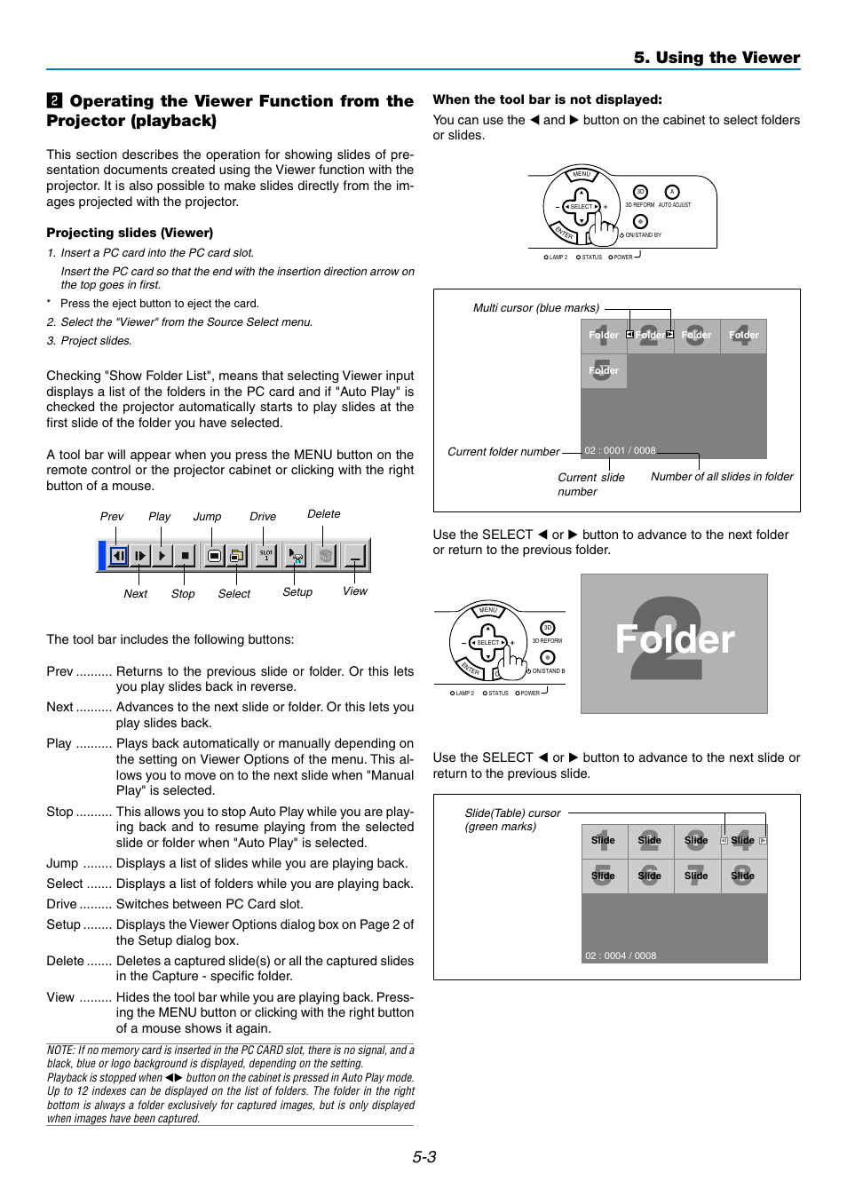 Folder, Using the viewer | NEC GT5000 User Manual | Page 44 / 105