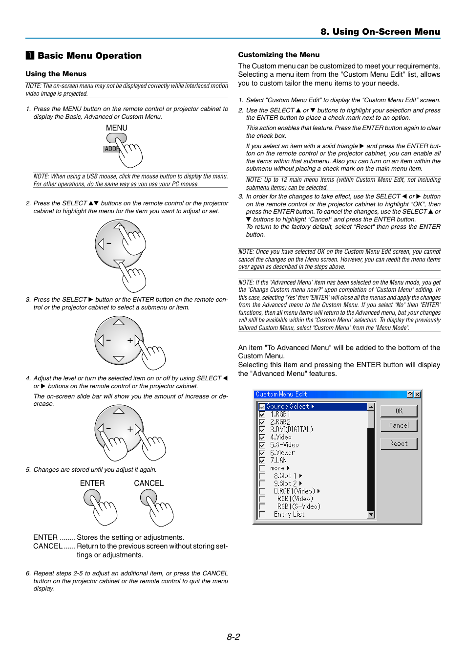 2 z basic menu operation, Using on-screen menu | NEC GT5000 User Manual | Page 64 / 105