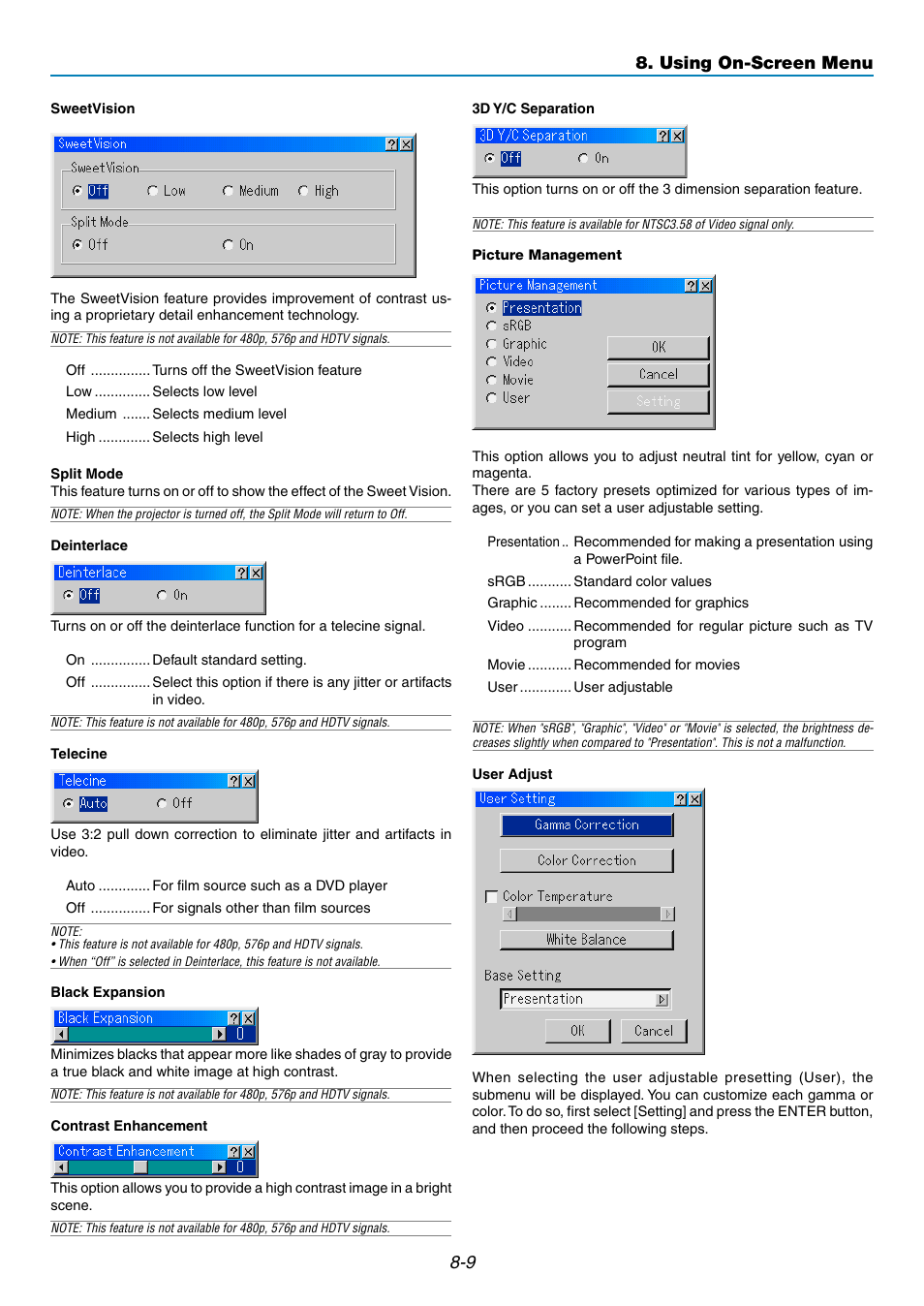 Using on-screen menu | NEC GT5000 User Manual | Page 71 / 105