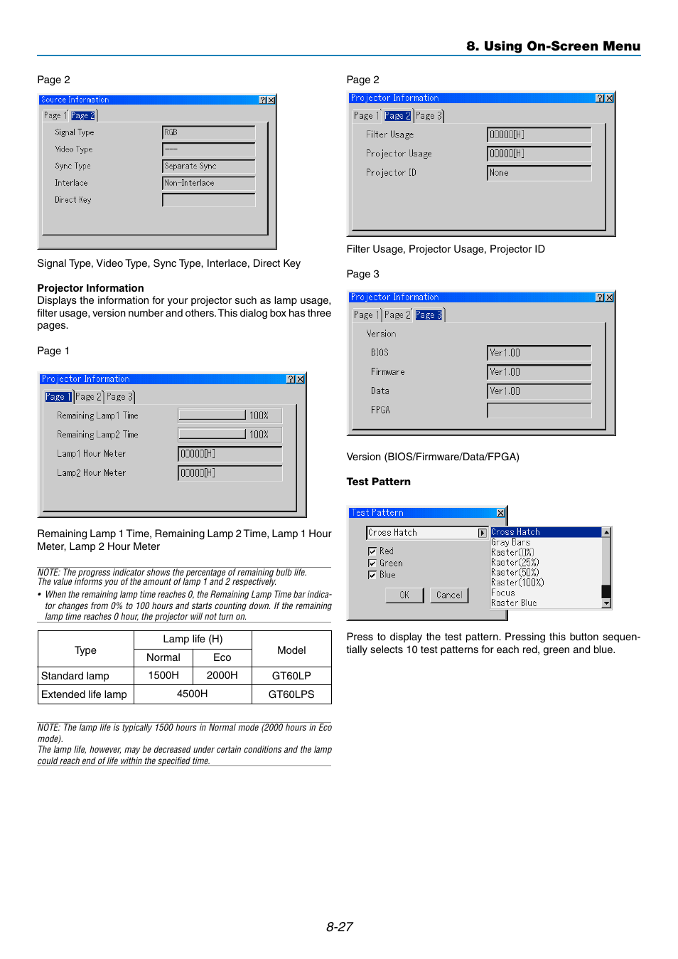 Using on-screen menu | NEC GT5000 User Manual | Page 89 / 105