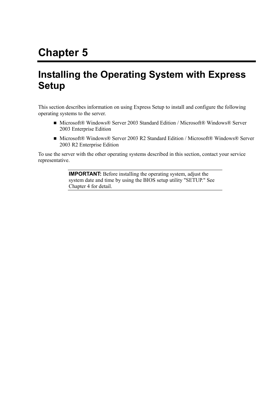 Installing the operating system with express setup, Chapter 5 | NEC Express 5800/230Eh User Manual | Page 113 / 342