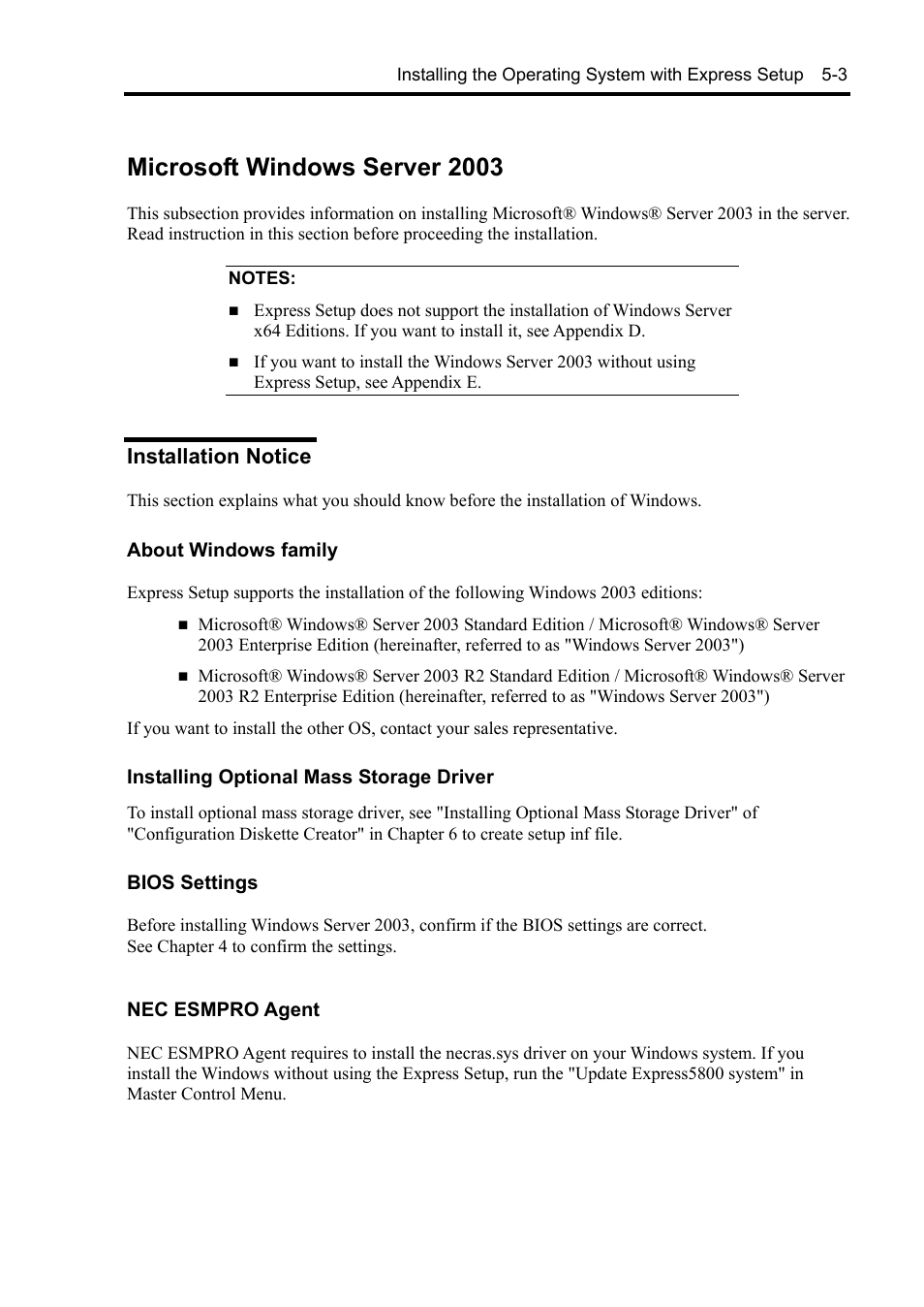 Microsoft windows server 2003, Installation notice | NEC Express 5800/230Eh User Manual | Page 115 / 342