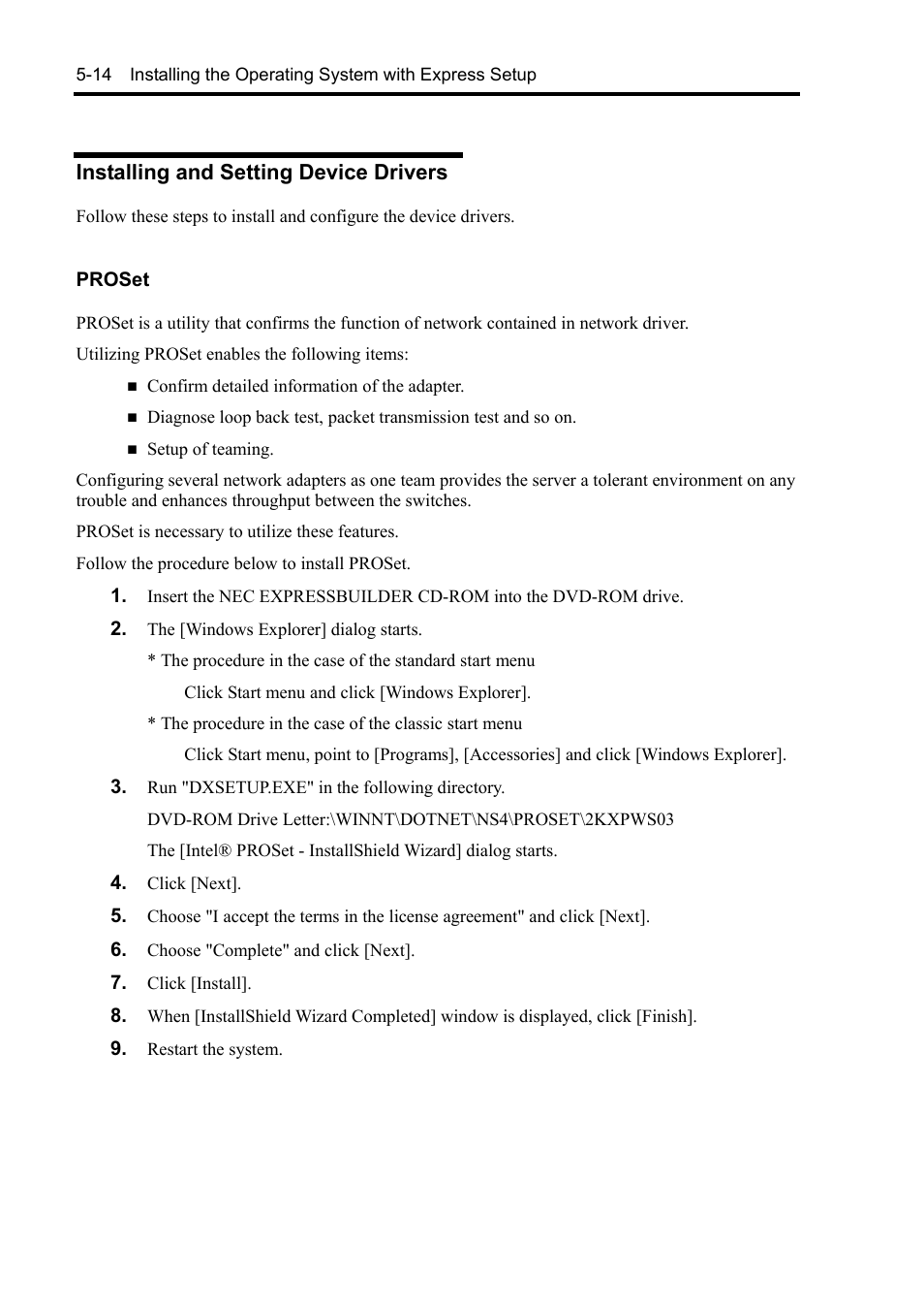 Installing and setting device drivers | NEC Express 5800/230Eh User Manual | Page 126 / 342