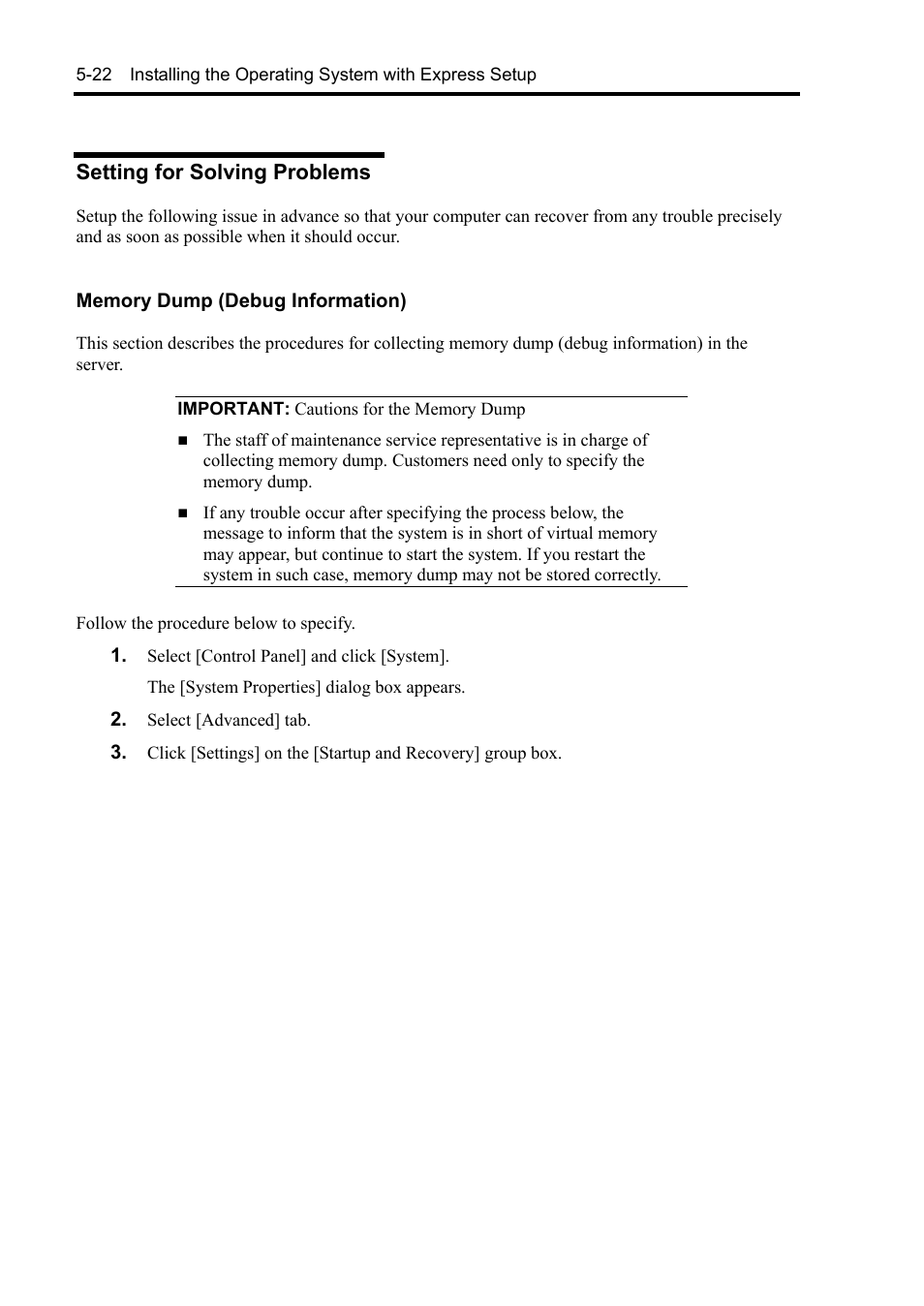 Setting for solving problems | NEC Express 5800/230Eh User Manual | Page 134 / 342