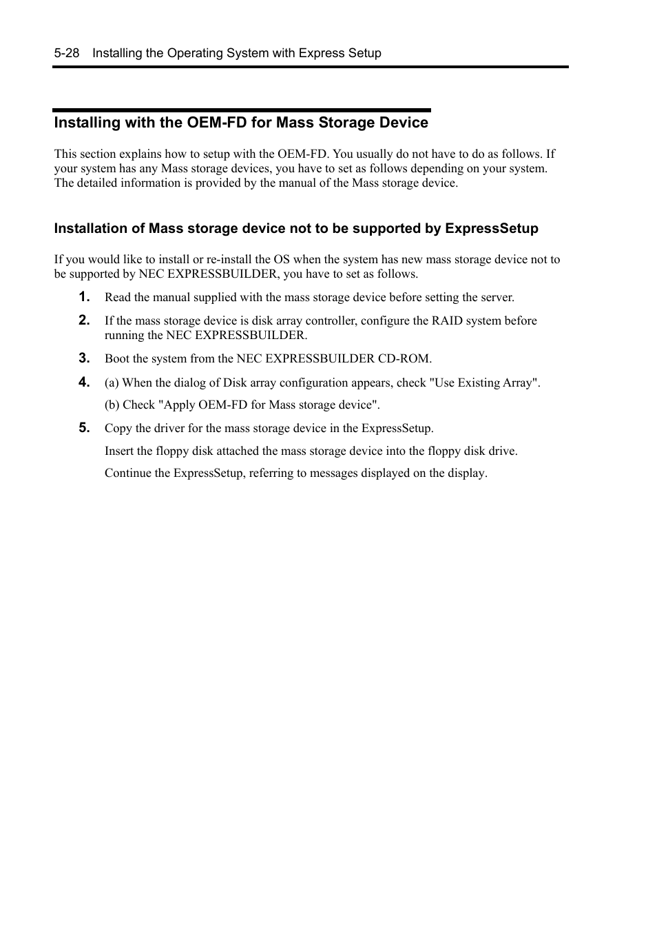 Installing with the oem-fd for mass storage device | NEC Express 5800/230Eh User Manual | Page 140 / 342