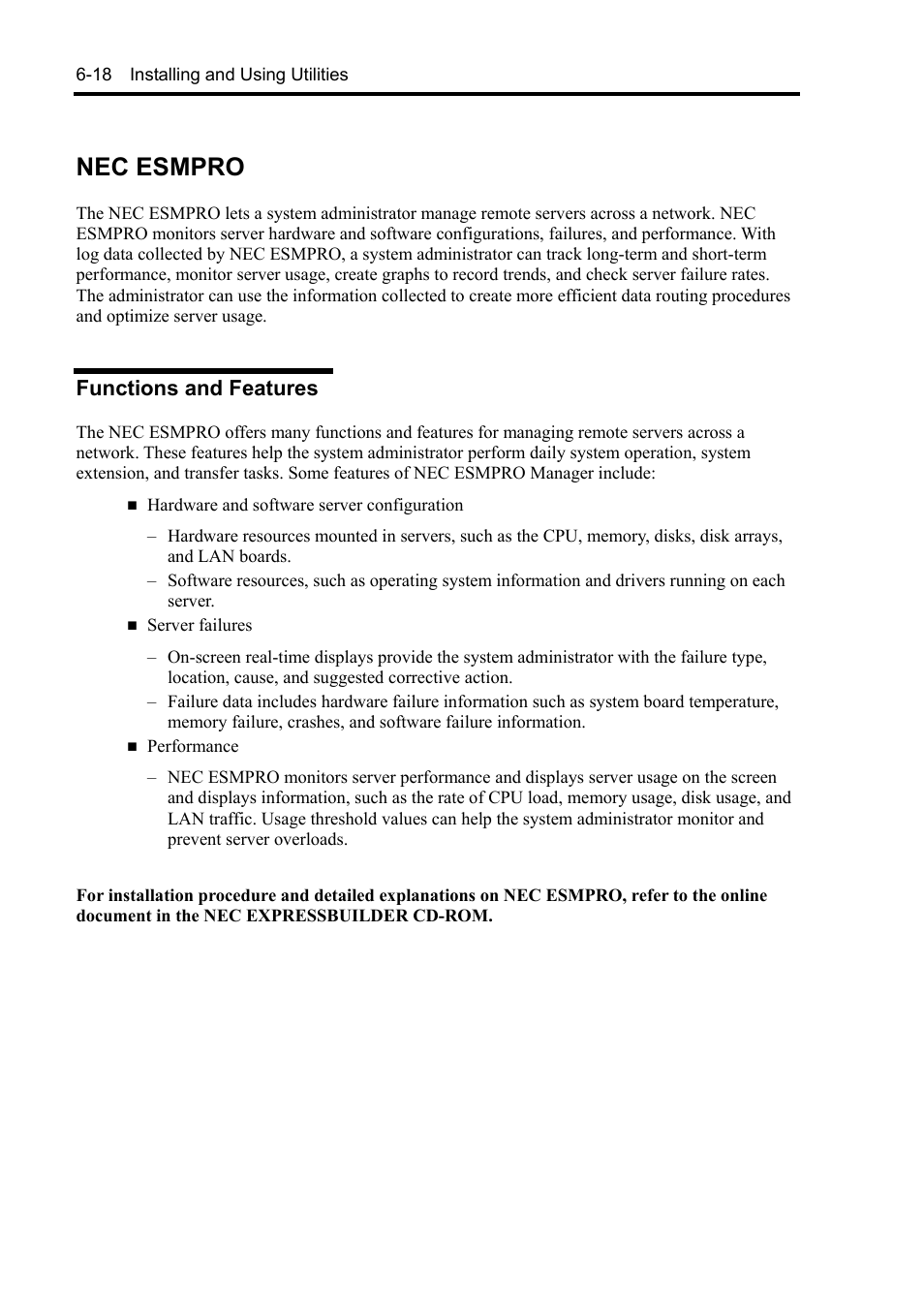 Nec esmpro, Functions and features | NEC Express 5800/230Eh User Manual | Page 158 / 342