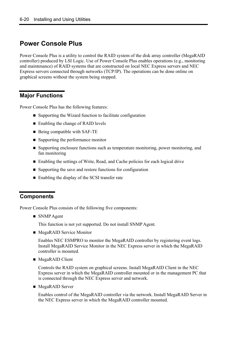 Power console plus, Major functions, Components | NEC Express 5800/230Eh User Manual | Page 160 / 342