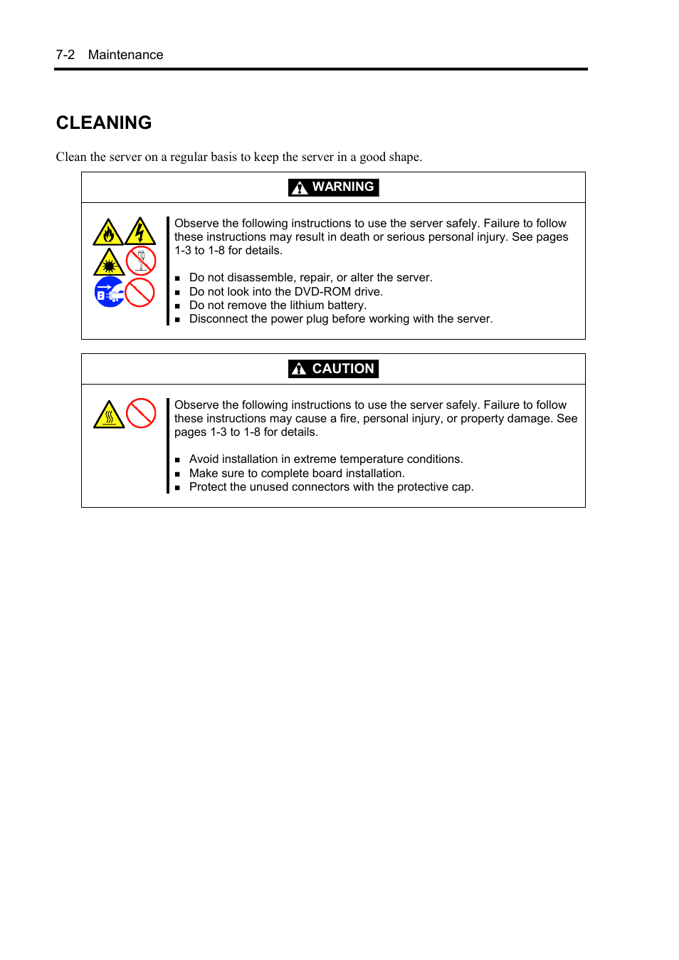 Cleaning, Caution, 2 maintenance | NEC Express 5800/230Eh User Manual | Page 166 / 342