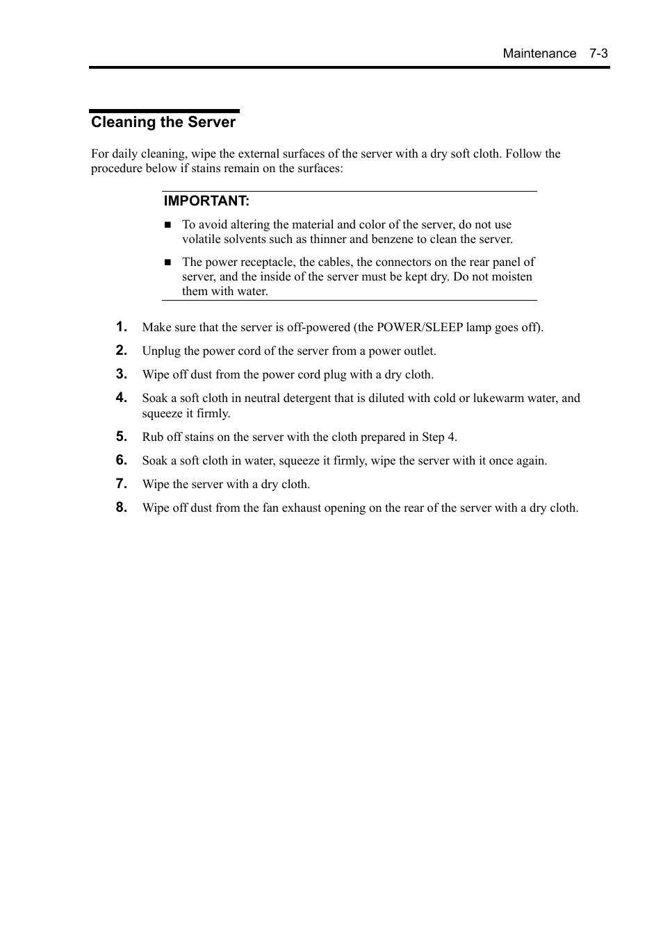 Cleaning the server | NEC Express 5800/230Eh User Manual | Page 167 / 342