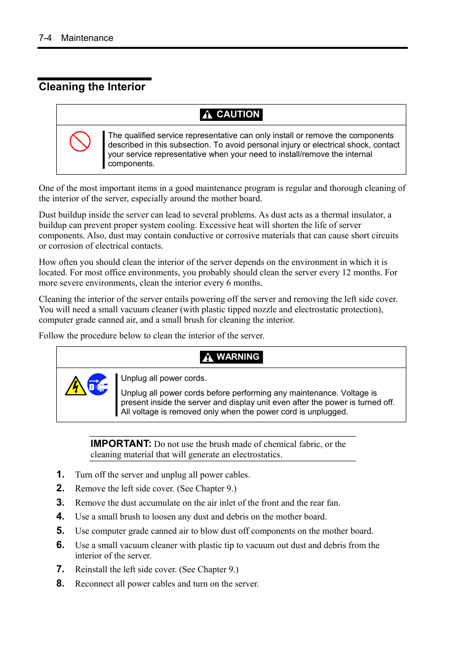Cleaning the interior | NEC Express 5800/230Eh User Manual | Page 168 / 342