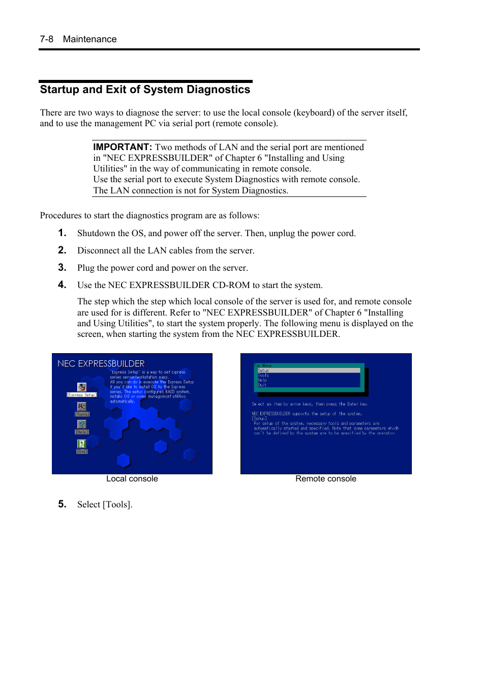 Startup and exit of system diagnostics | NEC Express 5800/230Eh User Manual | Page 172 / 342