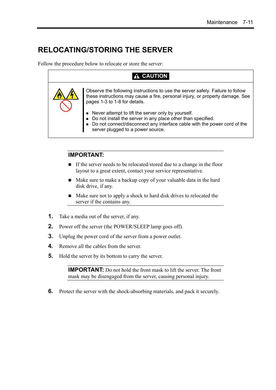 Relocating/storing the server | NEC Express 5800/230Eh User Manual | Page 175 / 342