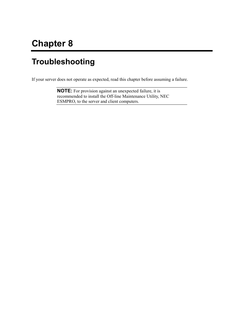 Troubleshooting, Chapter 8 | NEC Express 5800/230Eh User Manual | Page 177 / 342