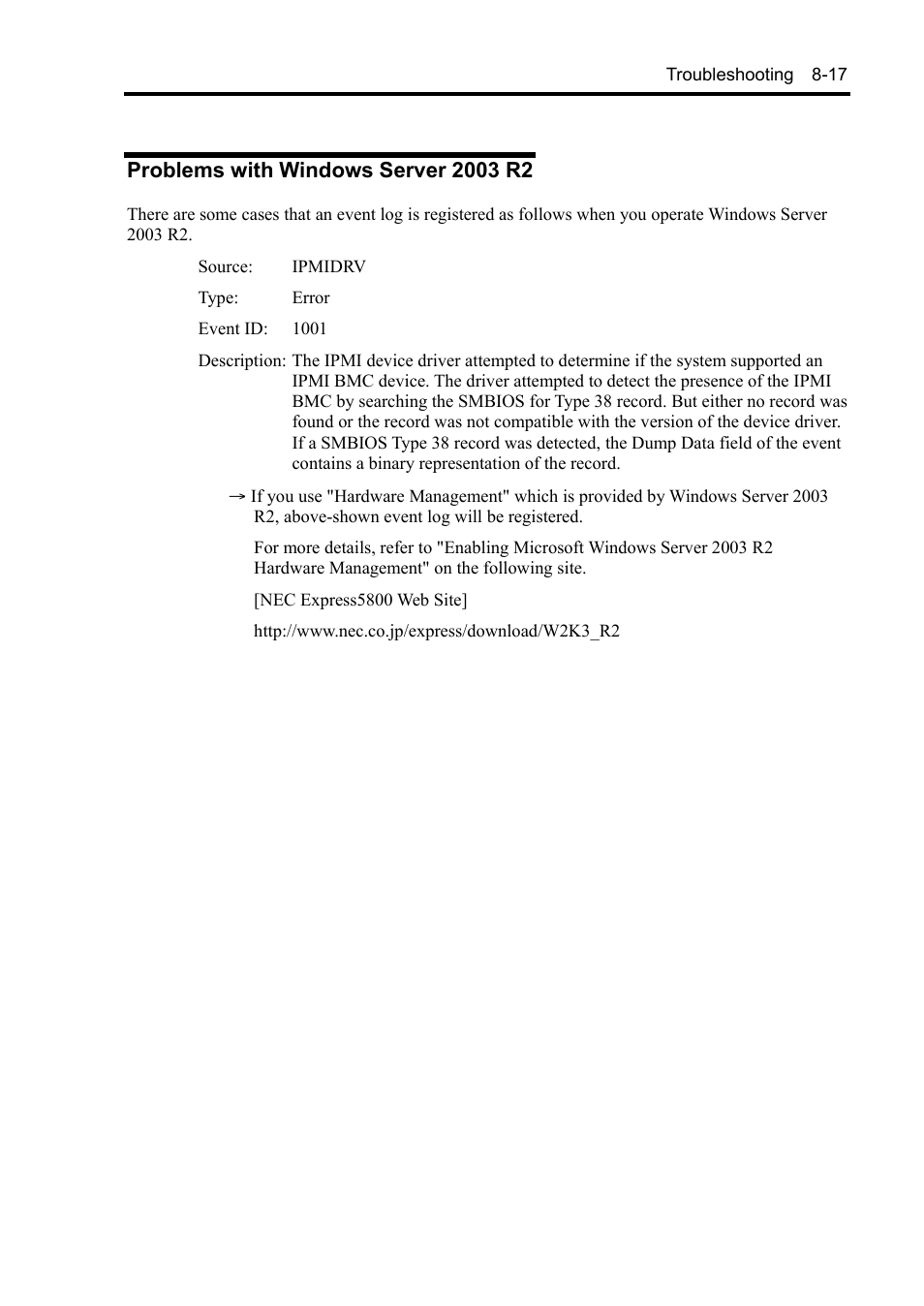 Problems with windows server 2003 r2 | NEC Express 5800/230Eh User Manual | Page 193 / 342