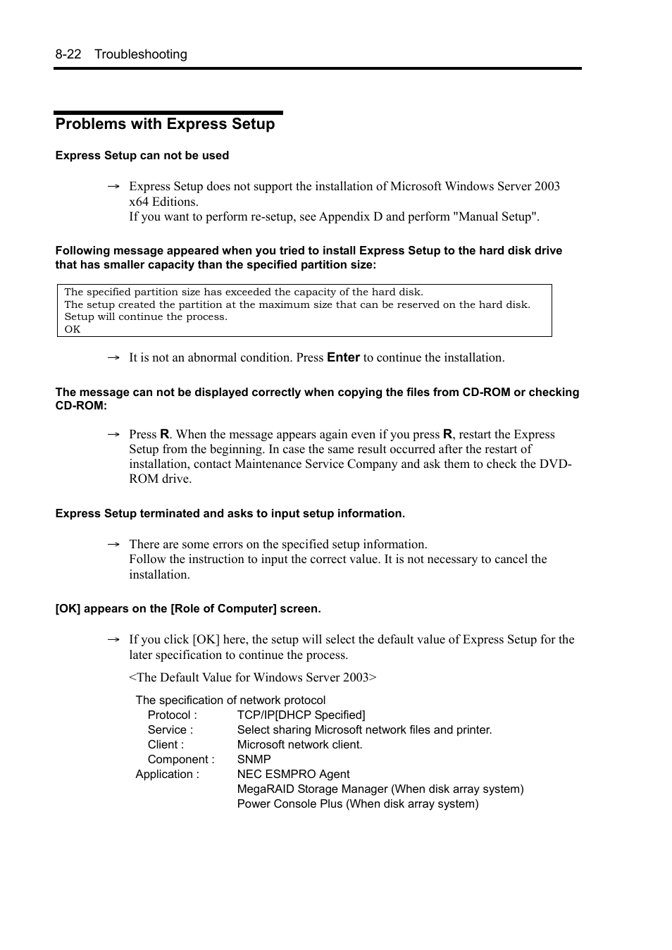 Problems with express setup | NEC Express 5800/230Eh User Manual | Page 198 / 342