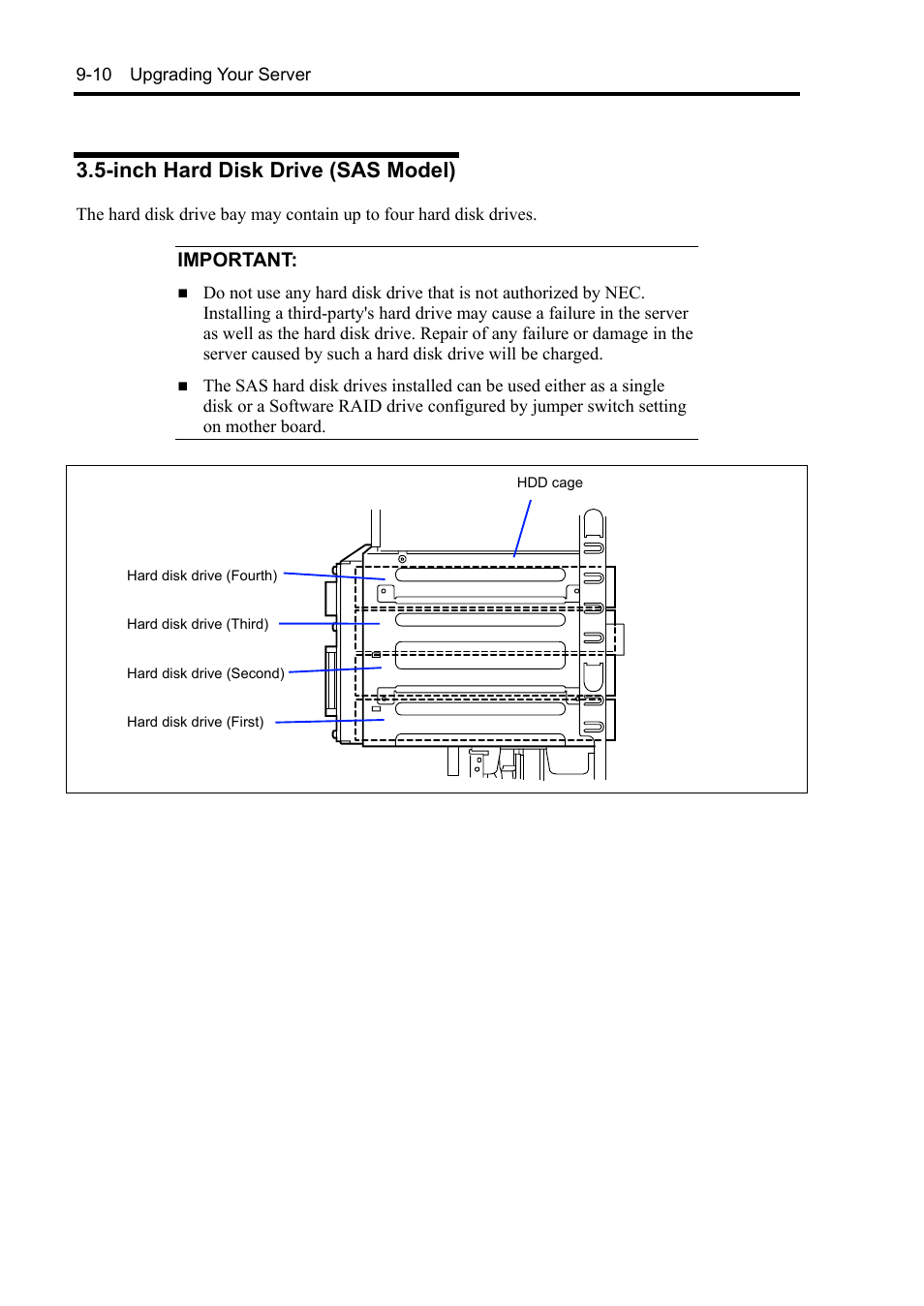 Inch hard disk drive (sas model), Important | NEC Express 5800/230Eh User Manual | Page 216 / 342