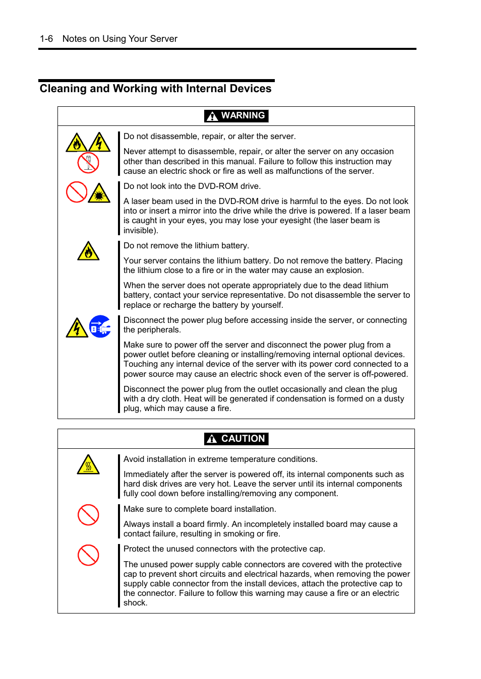 Cleaning and working with internal devices | NEC Express 5800/230Eh User Manual | Page 22 / 342