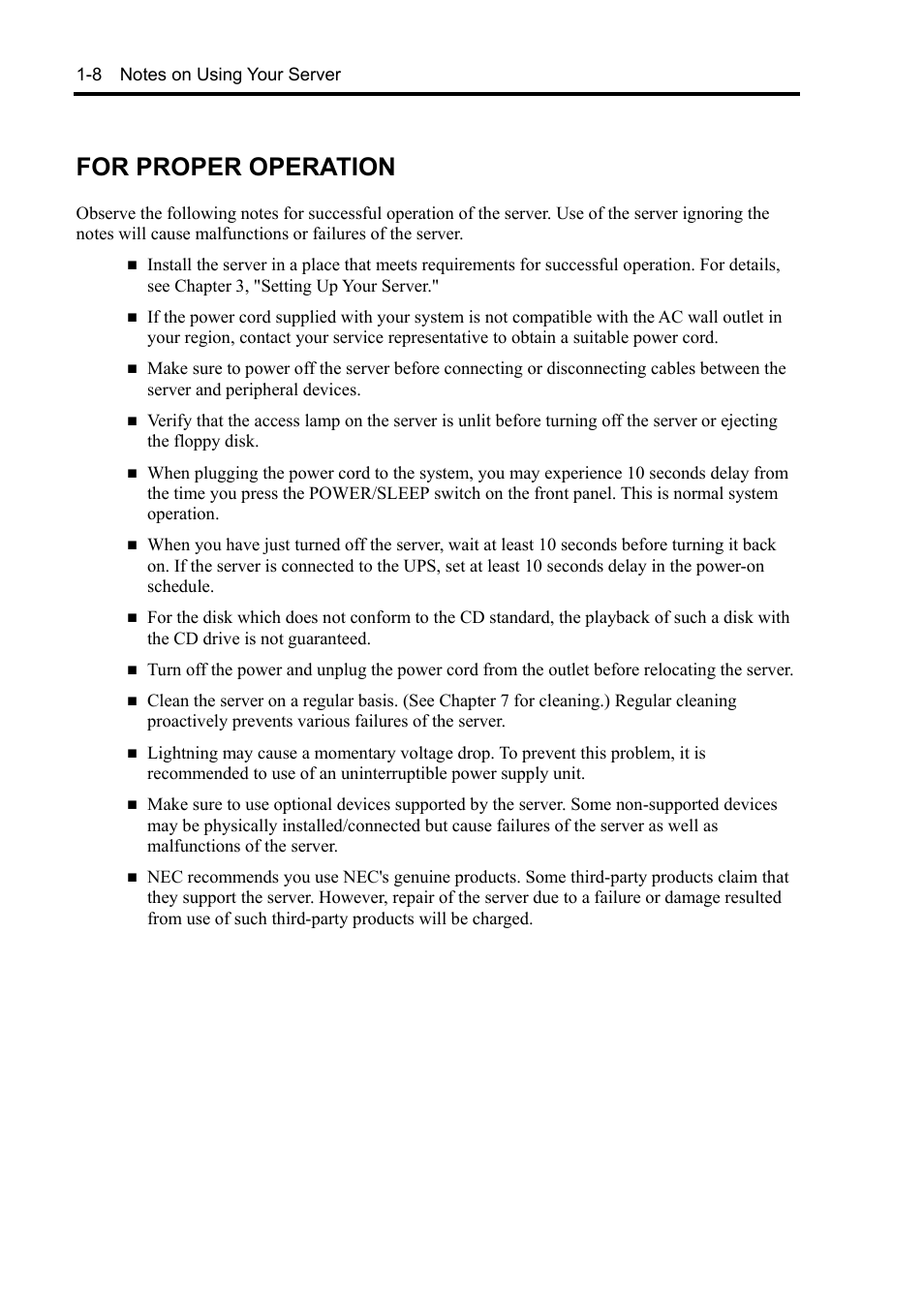 For proper operation | NEC Express 5800/230Eh User Manual | Page 24 / 342