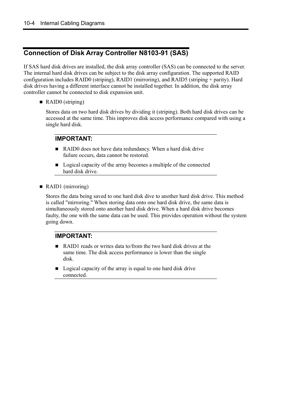 Connection of disk array controller n8103-91 (sas), Important | NEC Express 5800/230Eh User Manual | Page 270 / 342