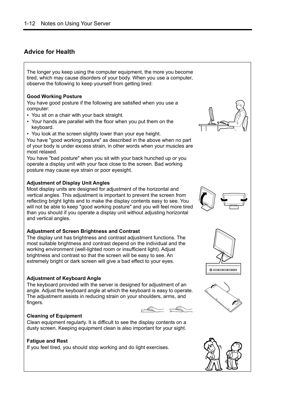 Advice for health | NEC Express 5800/230Eh User Manual | Page 28 / 342