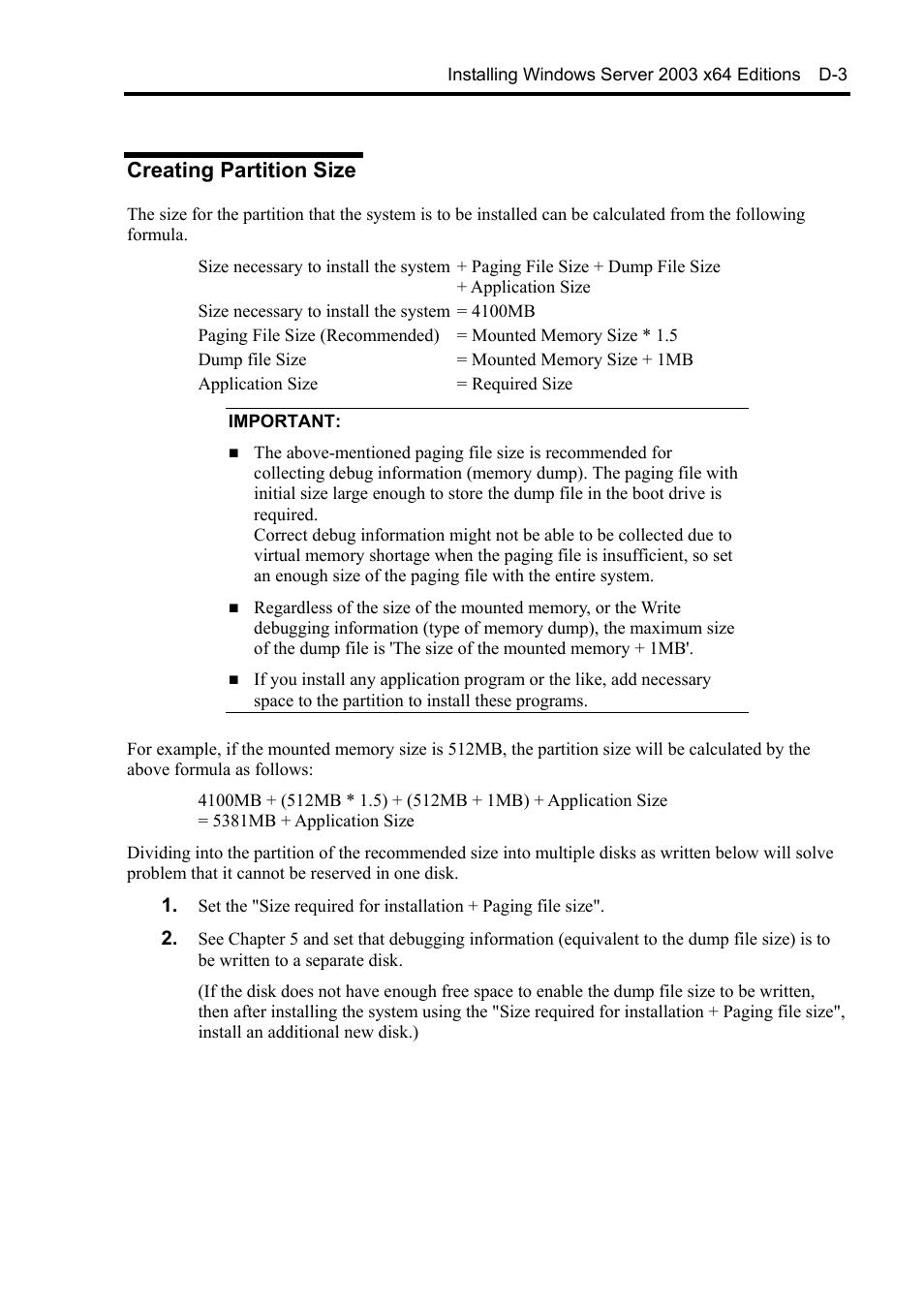 Creating partition size | NEC Express 5800/230Eh User Manual | Page 295 / 342