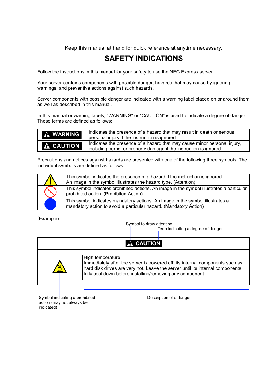 Safety indications | NEC Express 5800/230Eh User Manual | Page 3 / 342