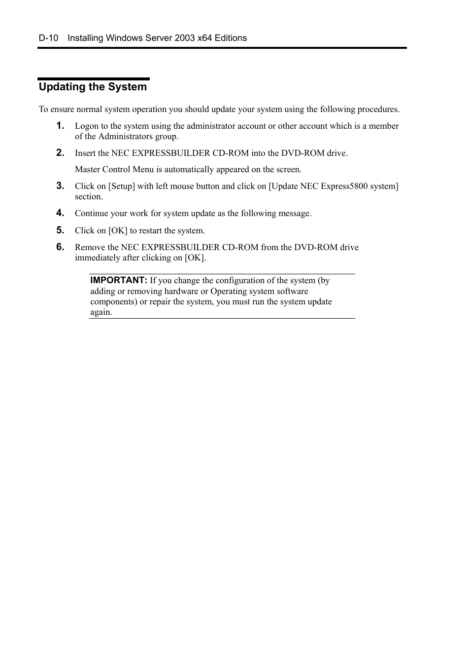 Updating the system | NEC Express 5800/230Eh User Manual | Page 302 / 342