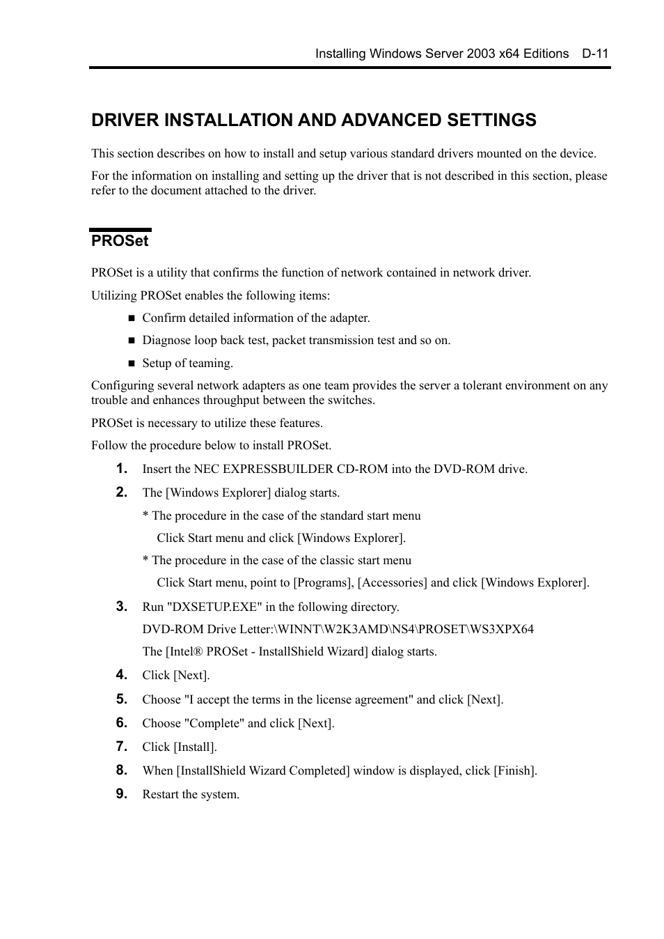 Driver installation and advanced settings, Proset | NEC Express 5800/230Eh User Manual | Page 303 / 342