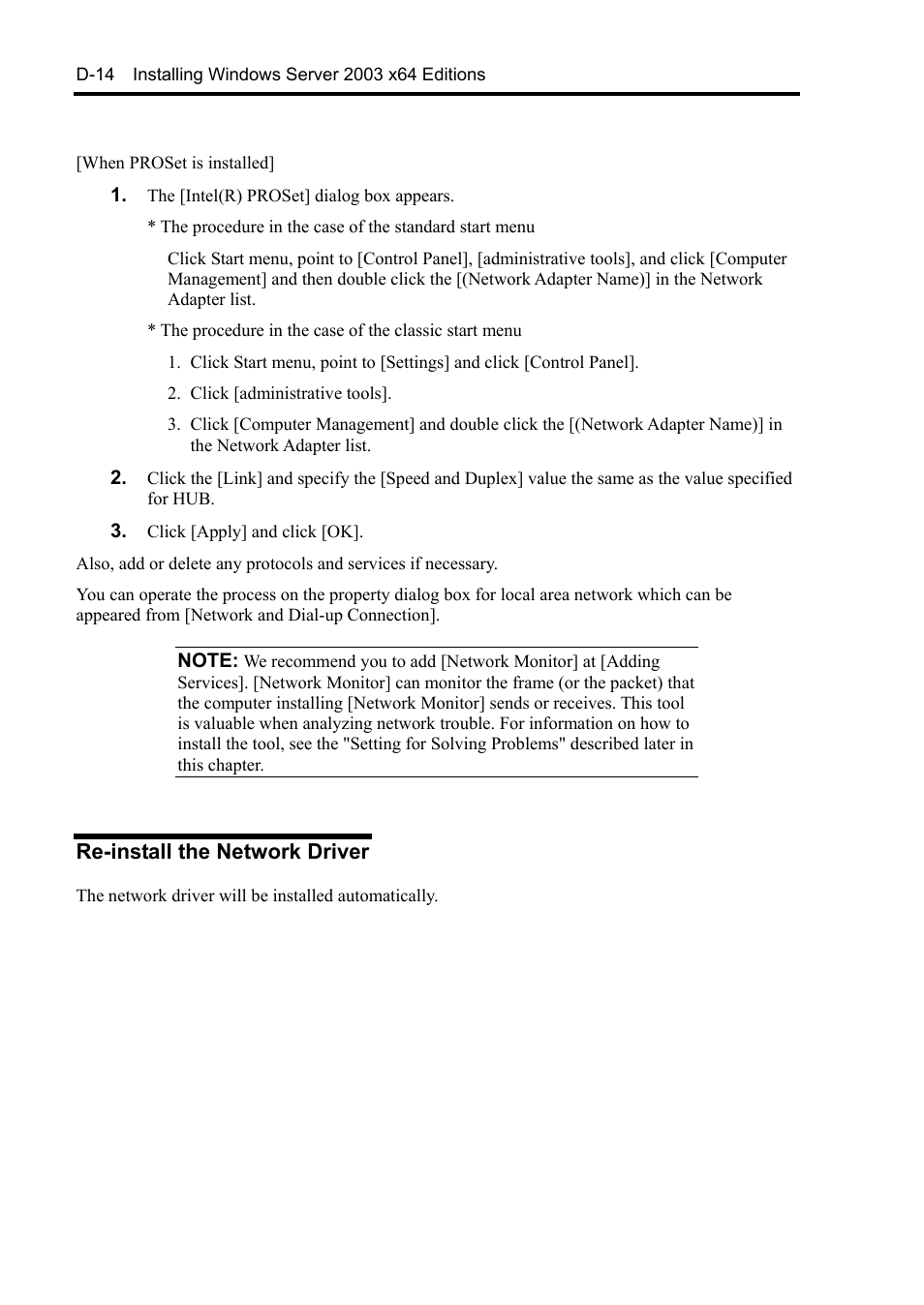 Re-install the network driver | NEC Express 5800/230Eh User Manual | Page 306 / 342