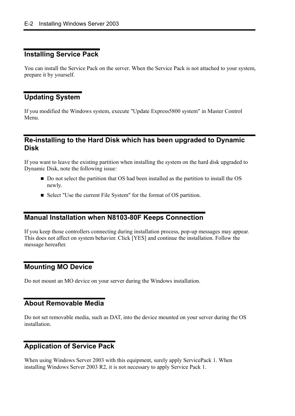 Installing service pack, Updating system, Mounting mo device | About removable media, Application of service pack | NEC Express 5800/230Eh User Manual | Page 316 / 342