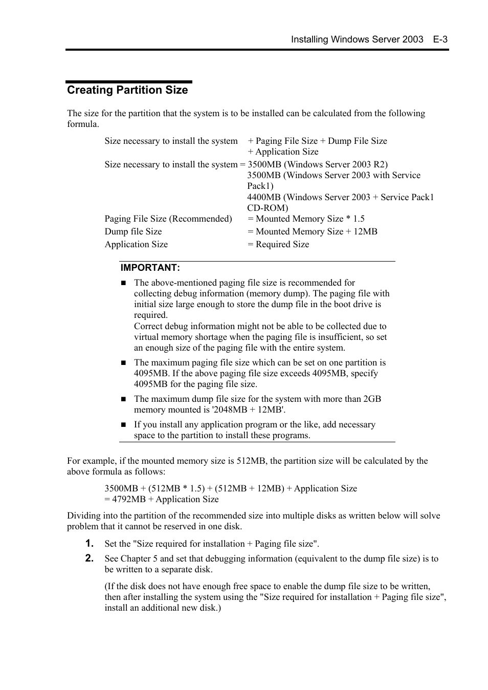 Creating partition size | NEC Express 5800/230Eh User Manual | Page 317 / 342