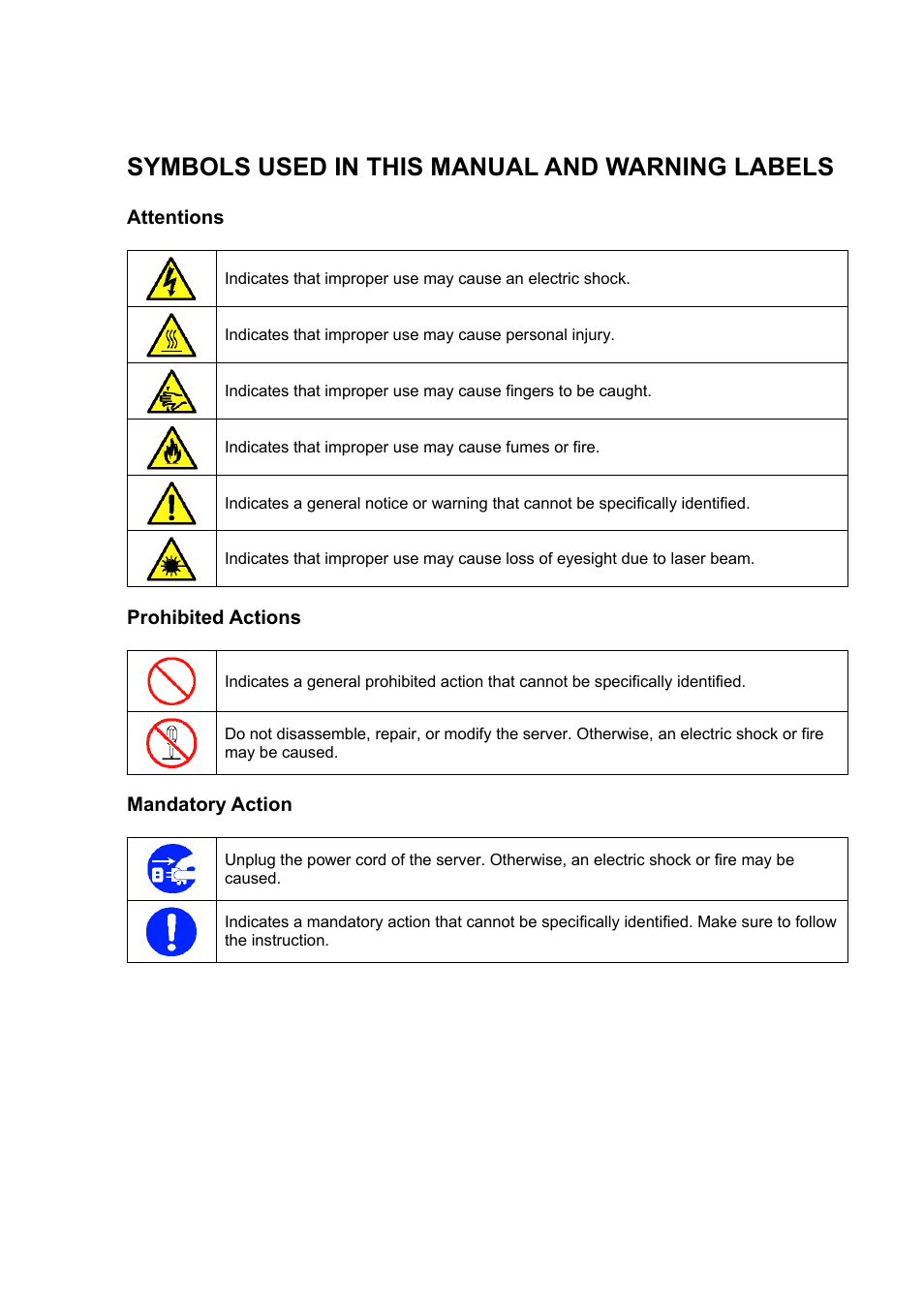 Symbols used in this manual and warning labels | NEC Express 5800/230Eh User Manual | Page 4 / 342