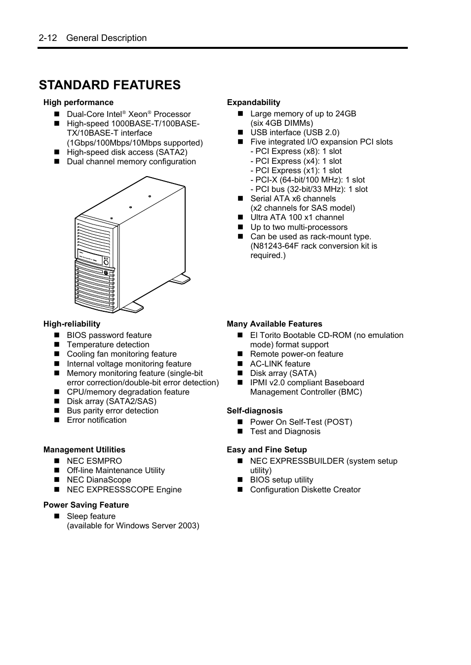 Standard features | NEC Express 5800/230Eh User Manual | Page 40 / 342