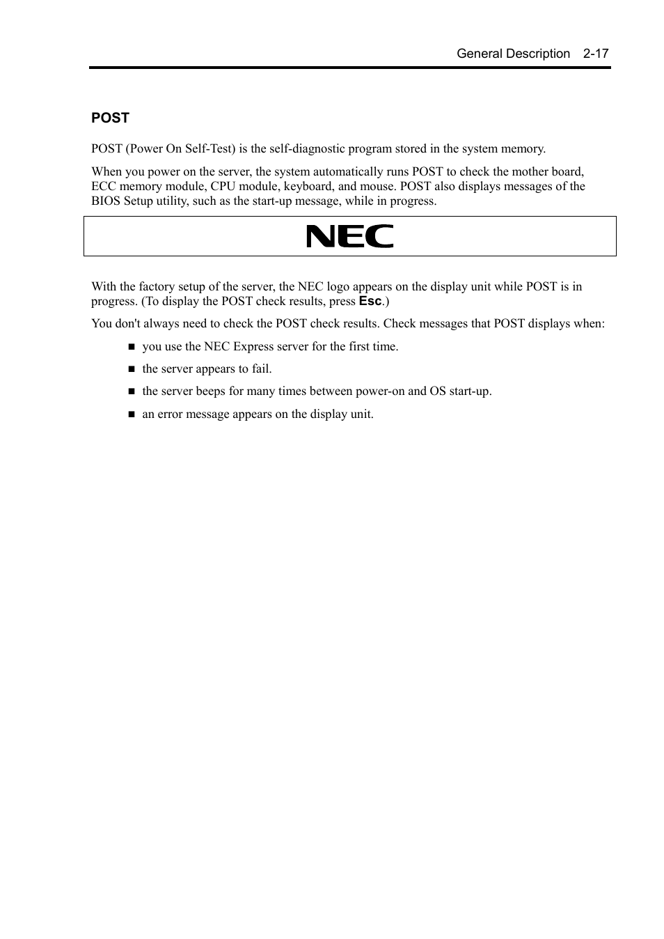 Post | NEC Express 5800/230Eh User Manual | Page 45 / 342