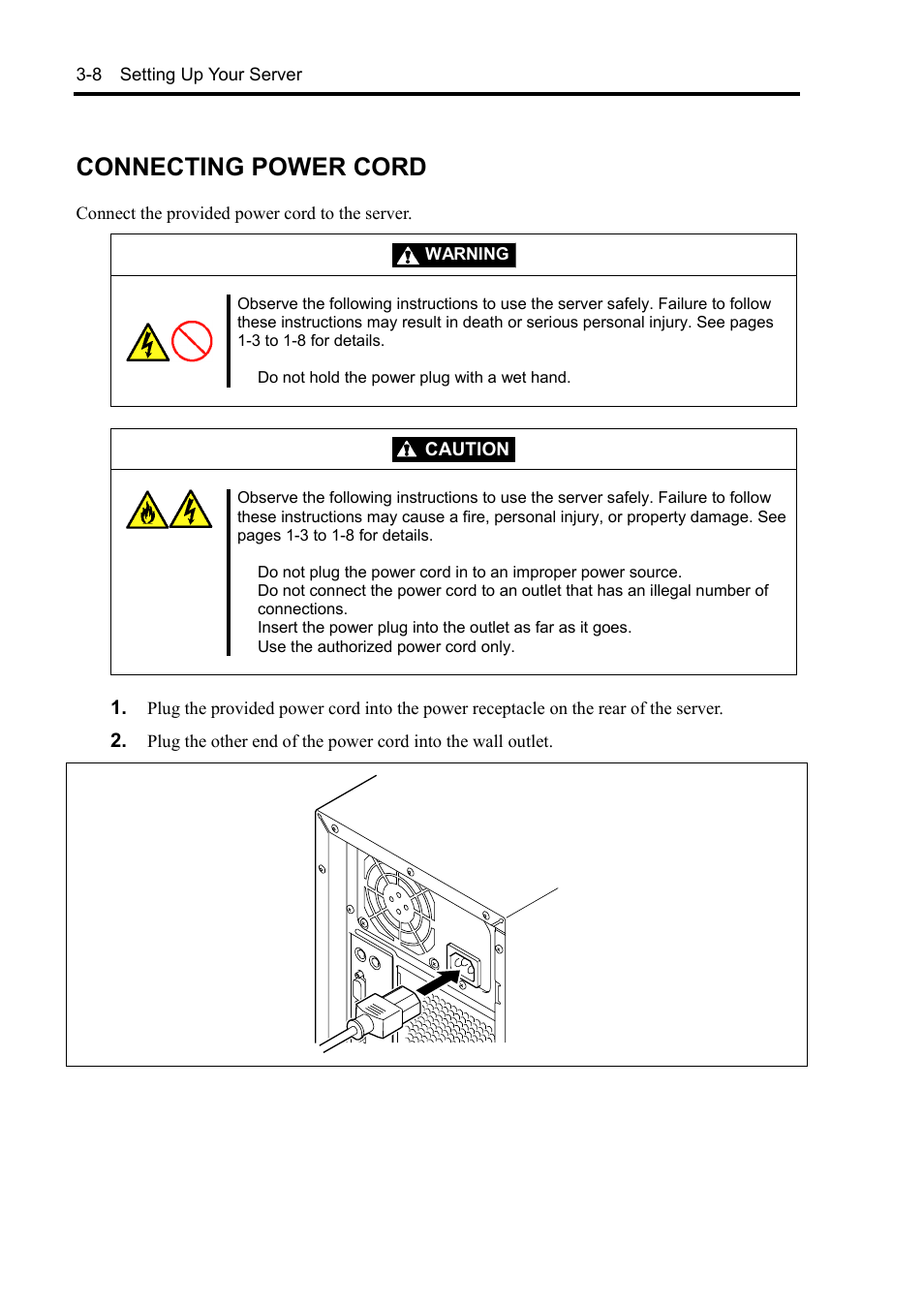 Connecting power cord, Caution | NEC Express 5800/230Eh User Manual | Page 60 / 342