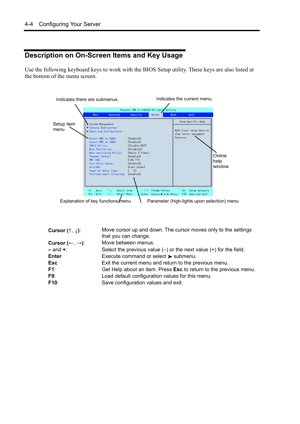 Description on on-screen items and key usage | NEC Express 5800/230Eh User Manual | Page 68 / 342