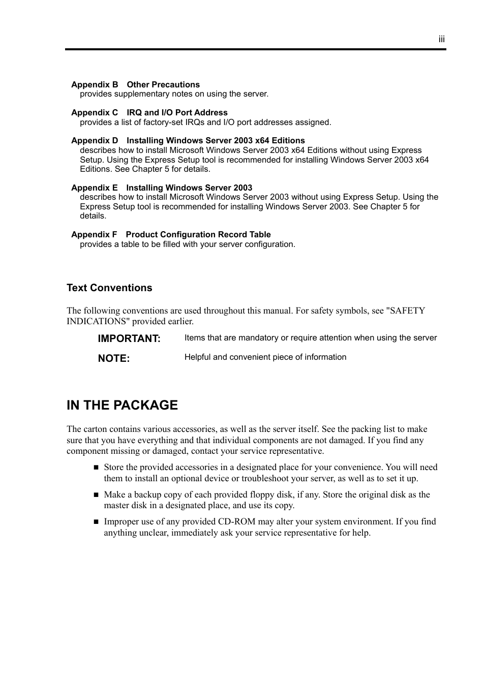 In the package | NEC Express 5800/230Eh User Manual | Page 9 / 342