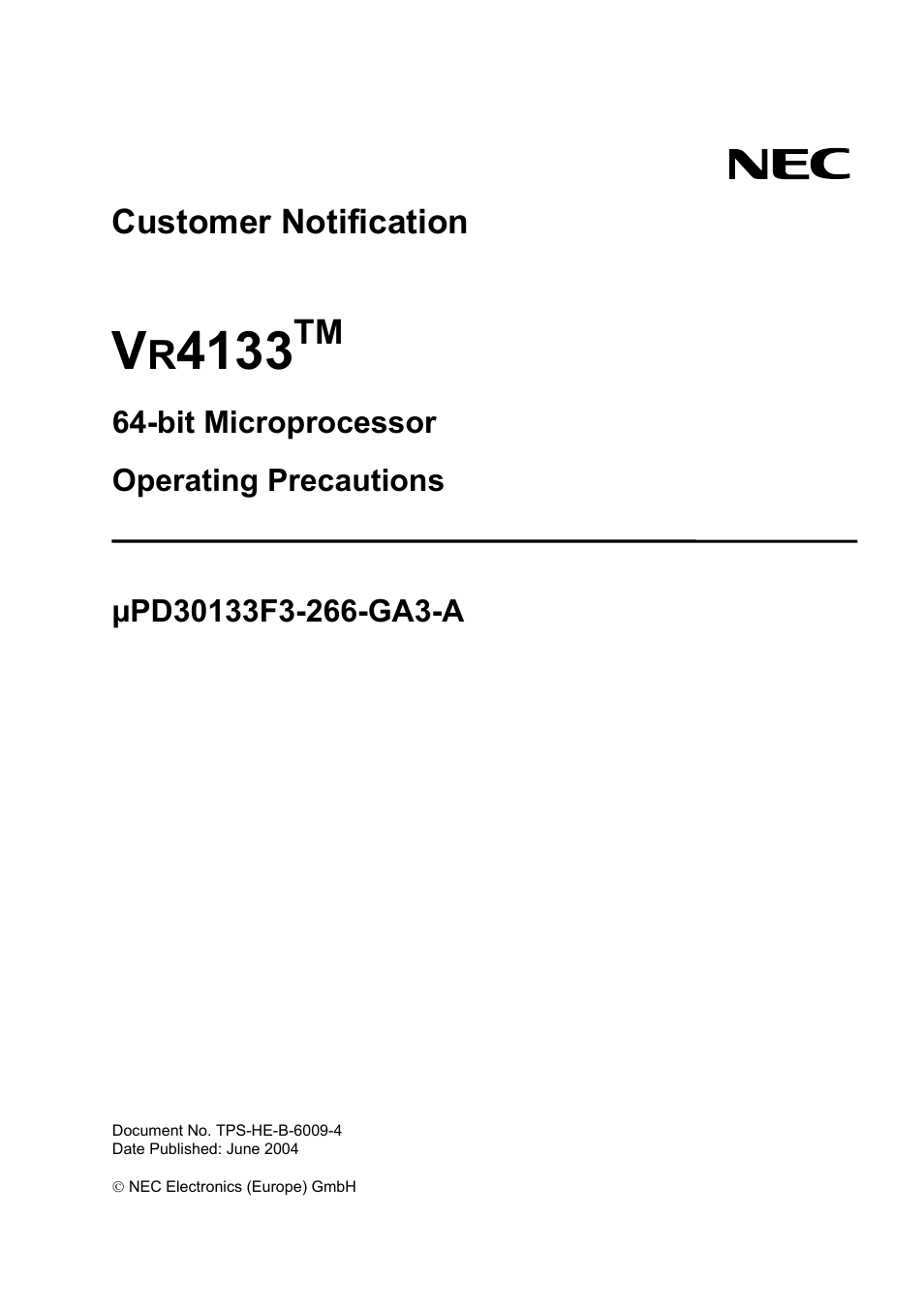 NEC VR4133 User Manual | 11 pages