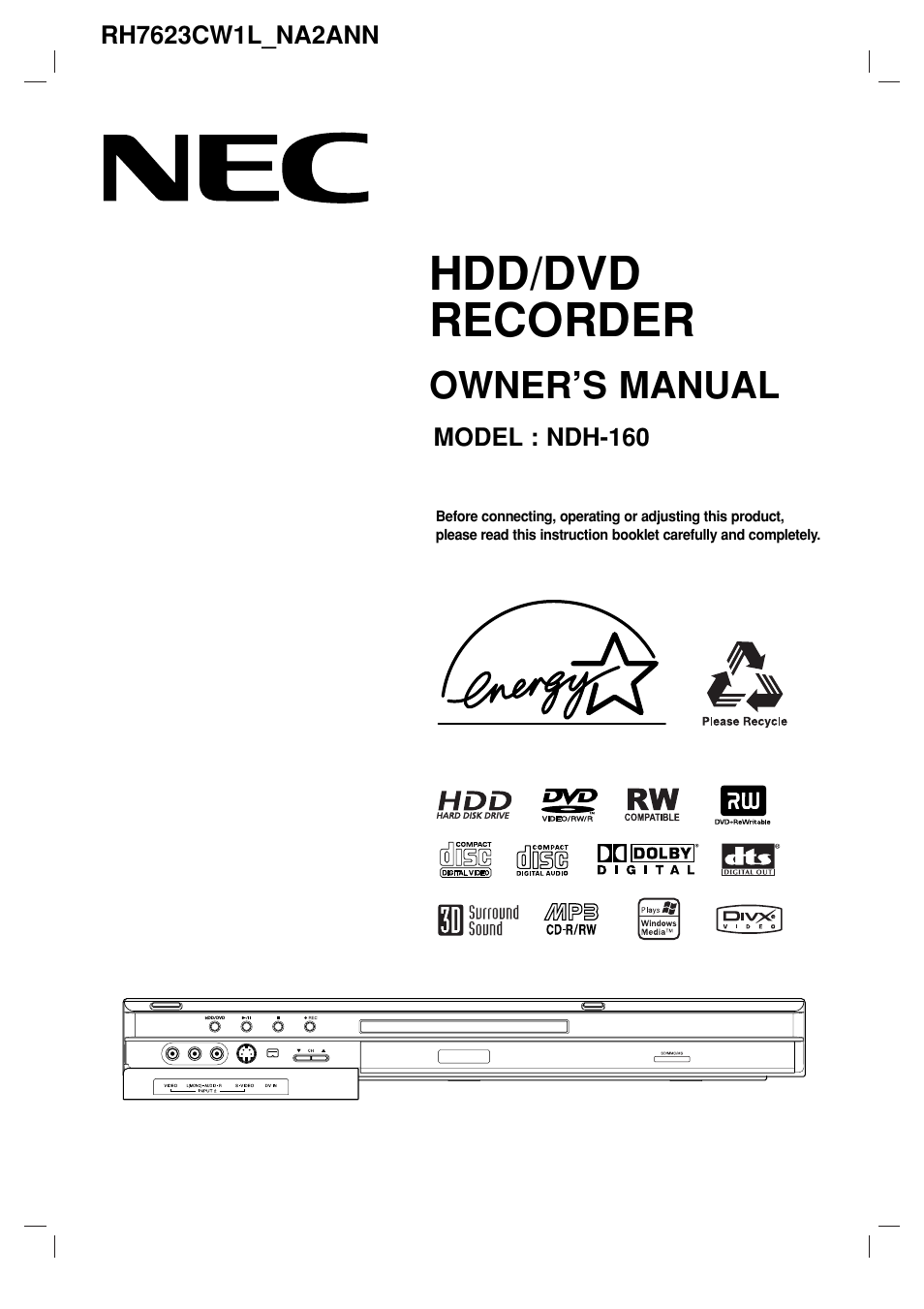 NEC NDH-160 User Manual | 60 pages