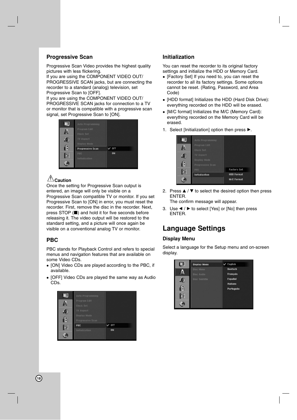 Language settings | NEC NDH-160 User Manual | Page 18 / 60