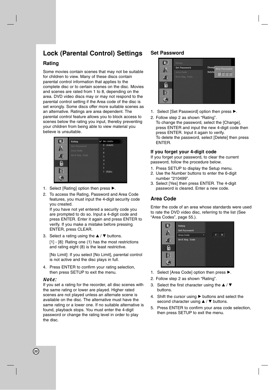 Lock (parental control) settings | NEC NDH-160 User Manual | Page 20 / 60