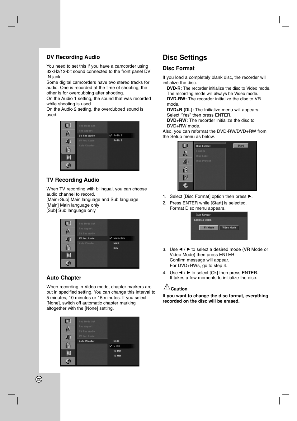 Disc settings | NEC NDH-160 User Manual | Page 22 / 60