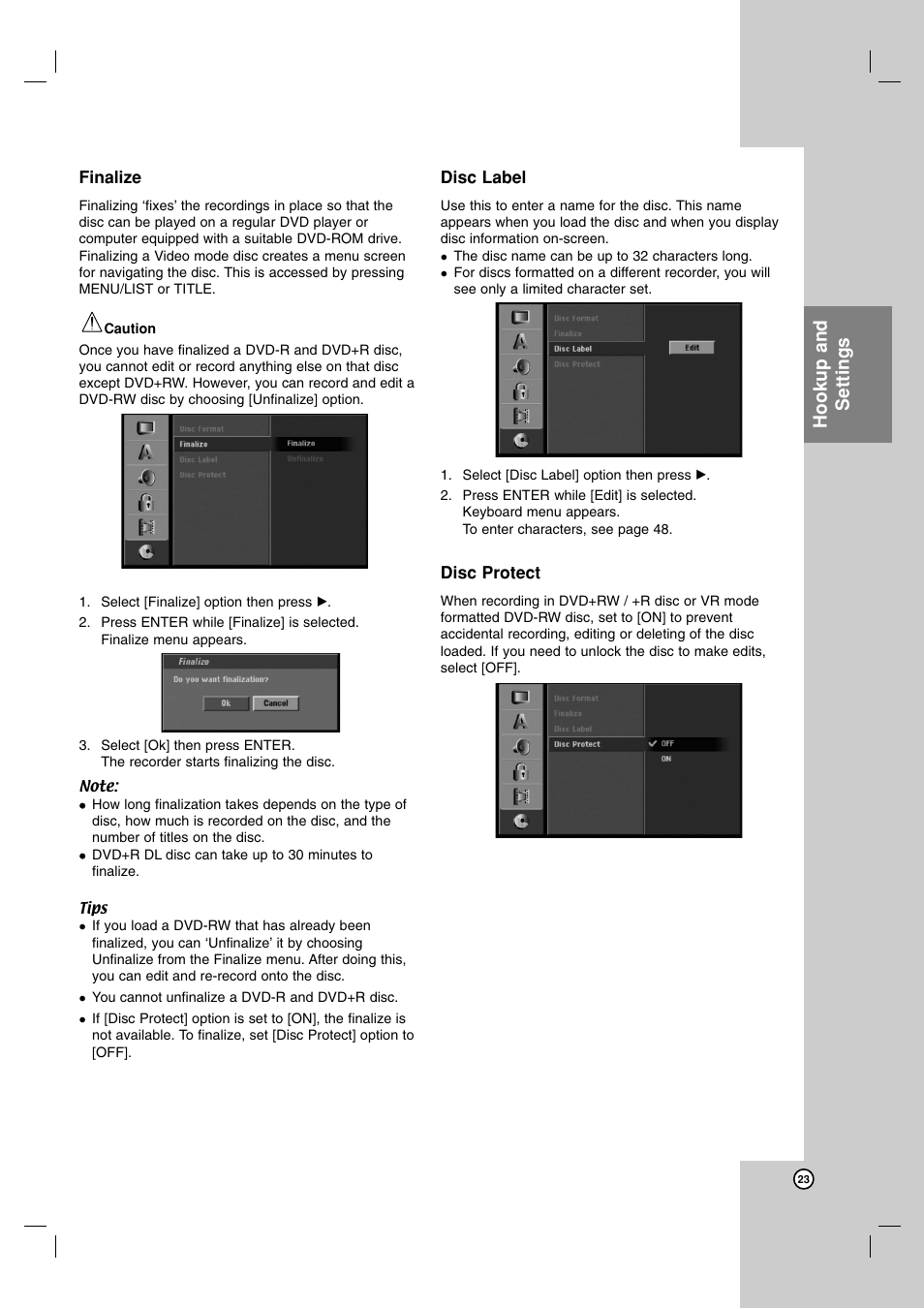 Hookup and settings | NEC NDH-160 User Manual | Page 23 / 60