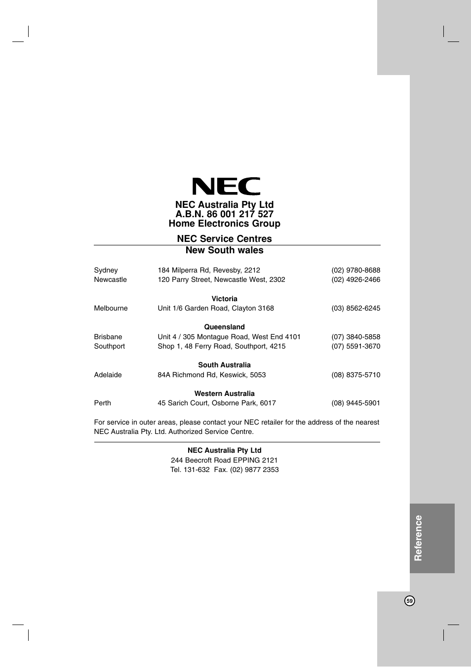 NEC NDH-160 User Manual | Page 59 / 60