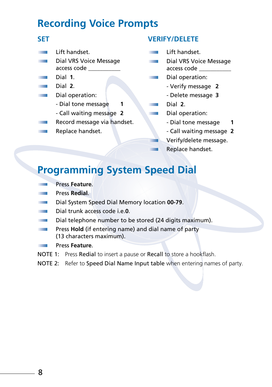 Recording voice prompts, Programming system speed dial, Set verify/delete | NEC Attendant Xen IPK User Manual | Page 10 / 16