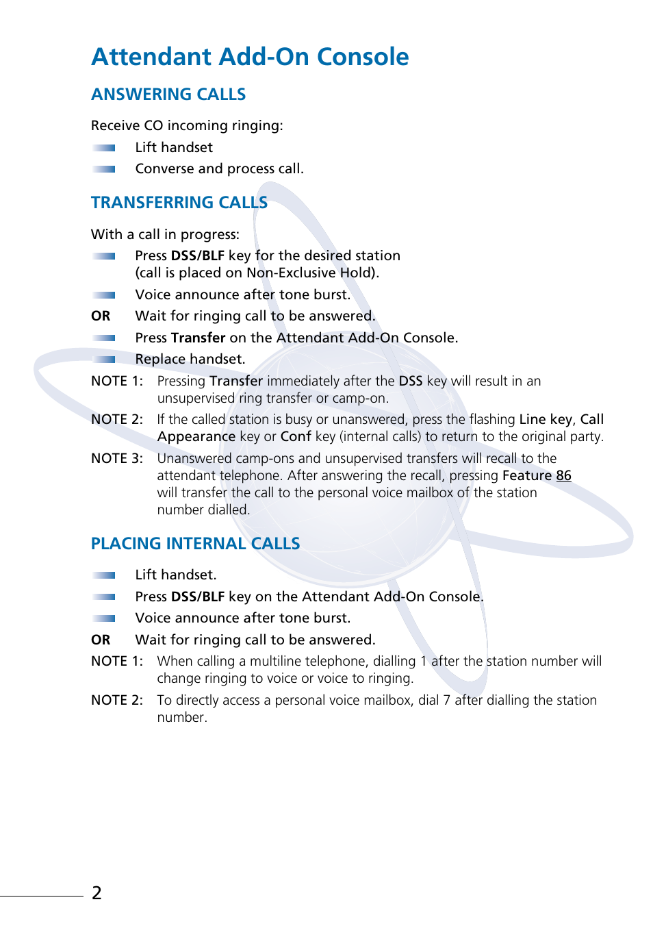 Attendant add-on console, Answering calls, Transferring calls | Placing internal calls | NEC Attendant Xen IPK User Manual | Page 4 / 16