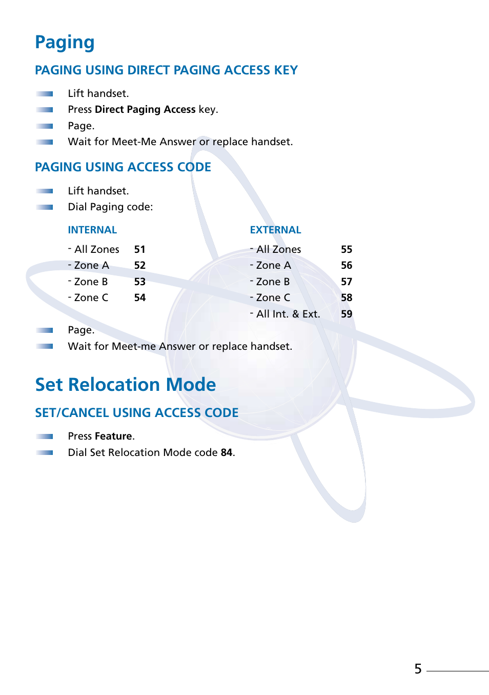 Paging, Set relocation mode, Paging using direct paging access key | Paging using access code, Set/cancel using access code | NEC Attendant Xen IPK User Manual | Page 7 / 16